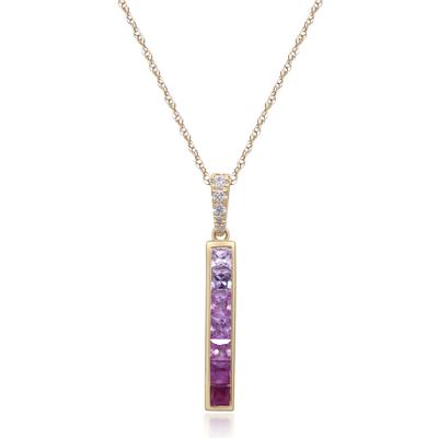 Shades of Pink Sapphire & Diamond Accent Bar Pendant Necklace in 10K Yellow Gold