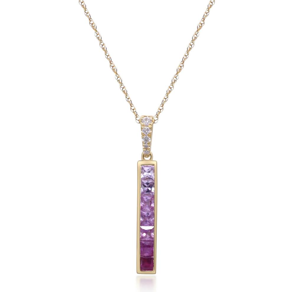 Shades of Pink Sapphire &amp; Diamond Accent Bar Pendant Necklace in 10K Yellow Gold – Image 1 of 4