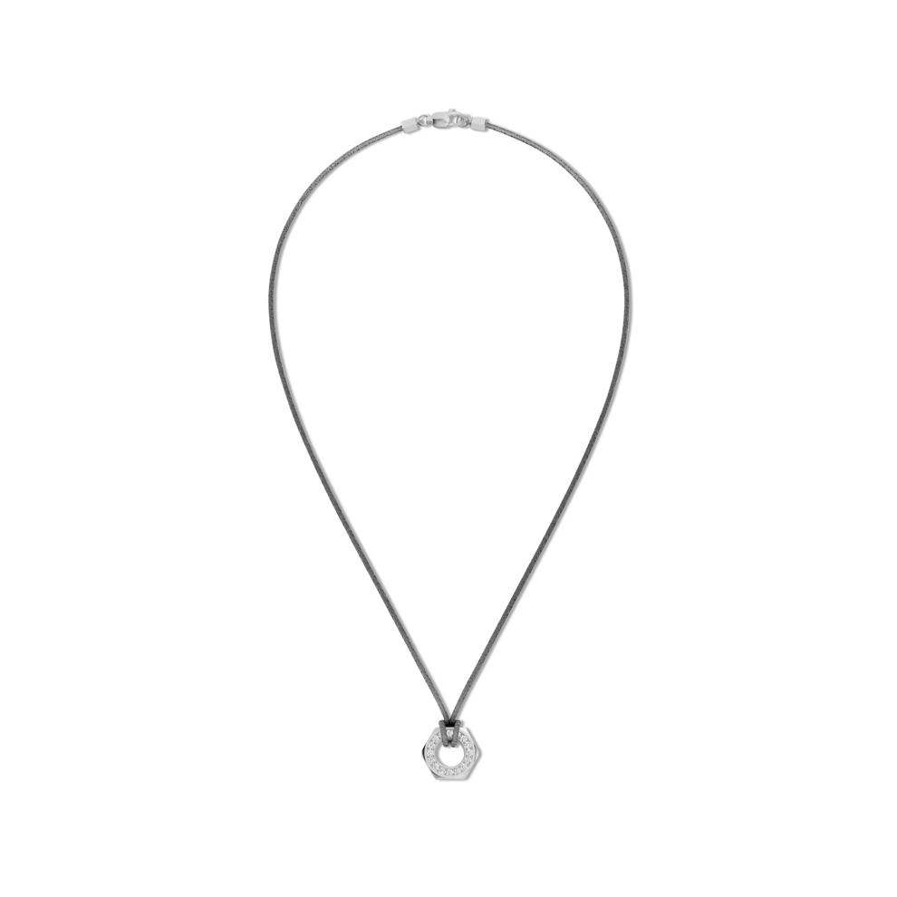 Men's Lab Grown Diamond Hex Nut Design Cord Pendant Necklace in Sterling Silver (1/2 ct. tw.) – Image 3 of 4
