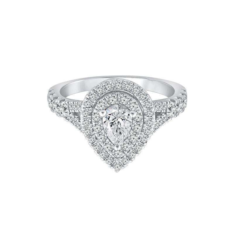Pear-Shaped Diamond Double Halo Engagement Ring in 14K White Gold &#40;1 1/4 ct. tw.&#41; – Image 1 of 3