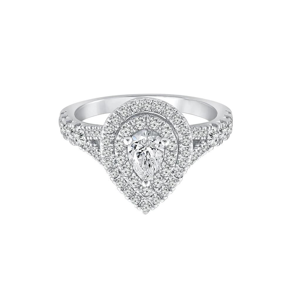 Pear-Shaped Diamond Double Halo Engagement Ring in 14K White Gold (1 1/4 ct. tw.) – Image 1 of 3