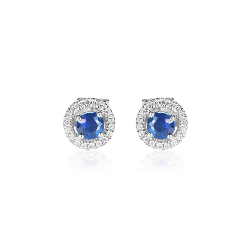 Blue Sapphire &amp; Diamond Stud Earring in 10K White Gold &#40;1/8 ct. tw.&#41; – Image 2 of 5