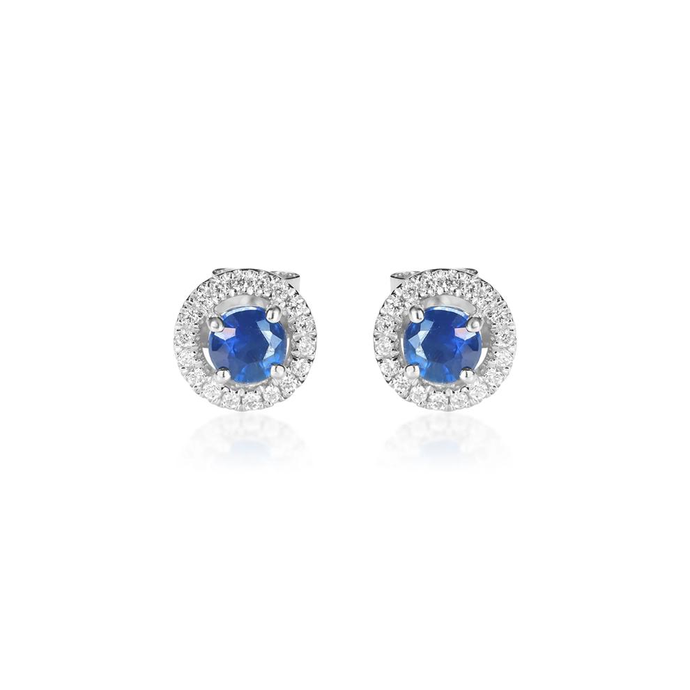 Blue Sapphire &amp; Diamond Stud Earring in 10K White Gold (1/8 ct. tw.) – Image 2 of 5