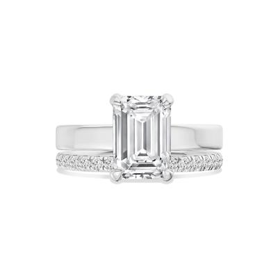Lab Grown Diamond Emerald-Cut Center Engagement Set in 14K White Gold (4 ct. tw.)