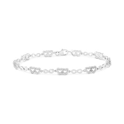 Diamond Double Heart Bracelet in Sterling Silver, 7" (1/10 ct. tw.)