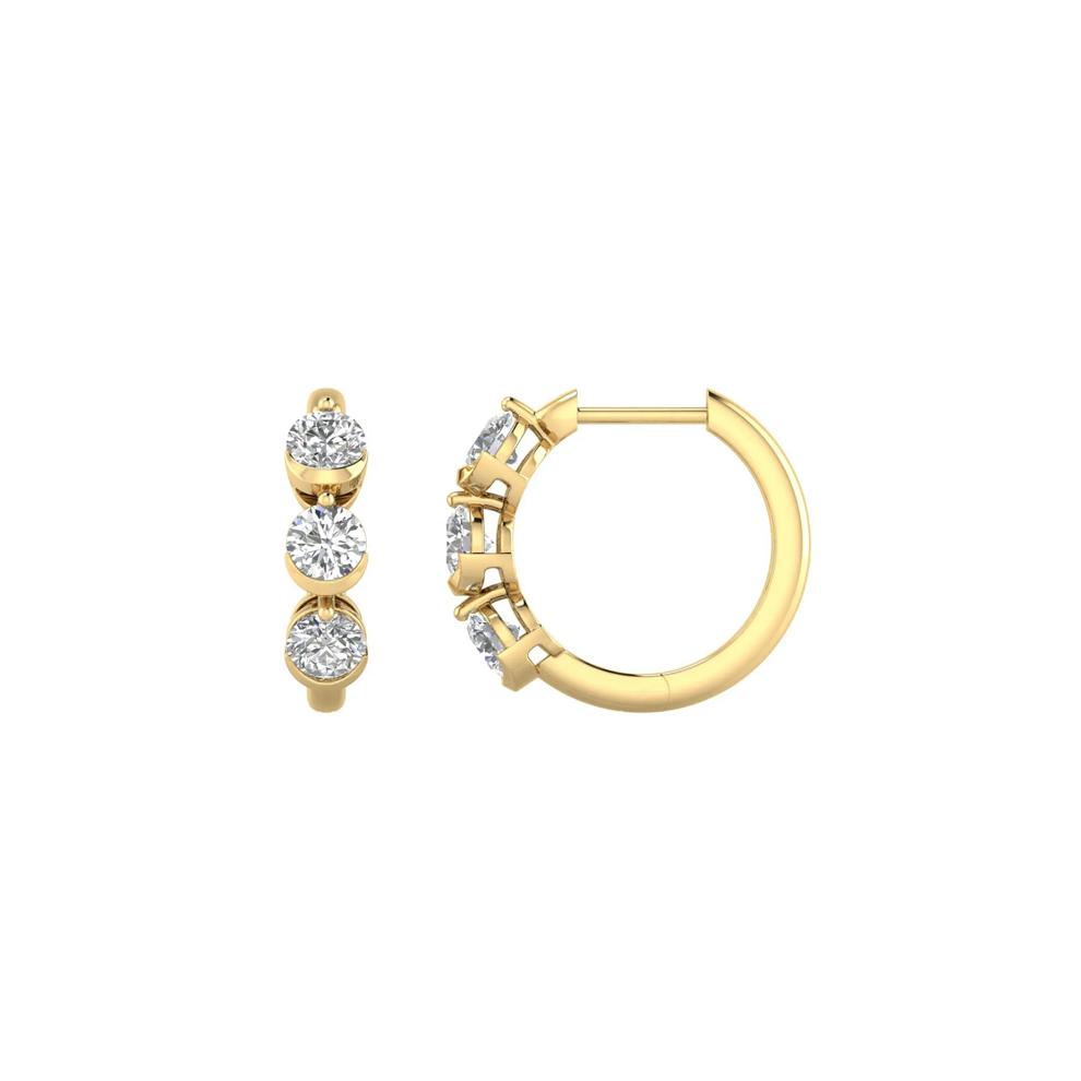 Lab Grown Diamond Three-Stone Hoop Earrings in 10K Yellow Gold (1 ct. tw.) – Image 2 of 2