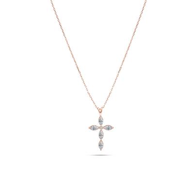 Lab Grown Diamond Marquise Cross Pendant Necklace in 10K Rose Gold (3/4 ct. tw.)