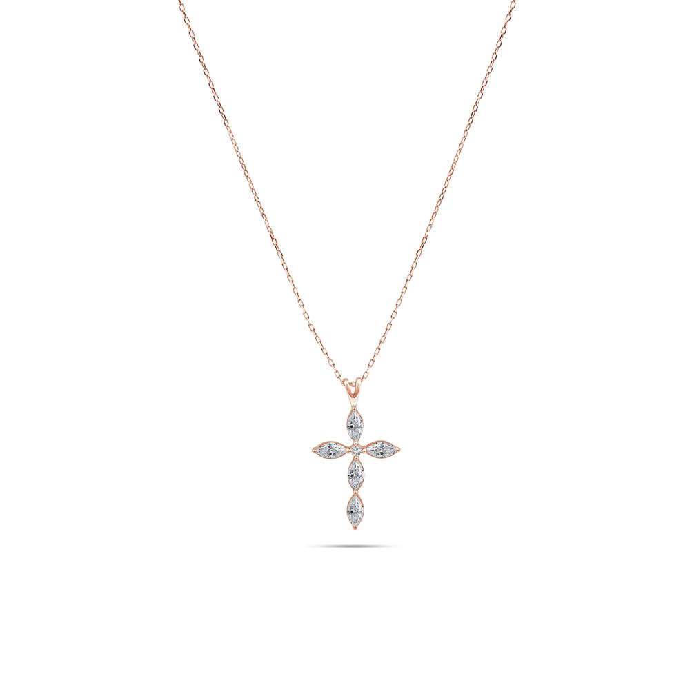 Lab Grown Diamond Marquise Cross Pendant Necklace in 10K Rose Gold (3/4 ct. tw.) – Image 1 of 4