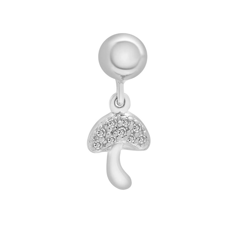 Diamond Accent Mushroom Bead Charm in Sterling Silver – Image 1 of 3