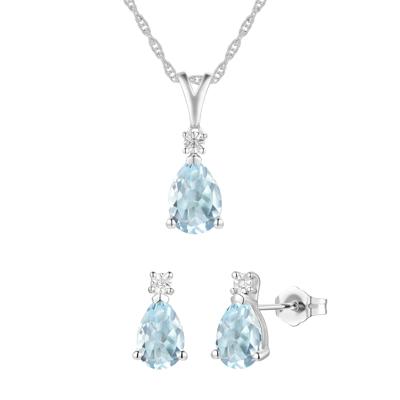 Aquamarine & Diamond Accent Pendant & Earrings Boxed Set in 10K White Gold