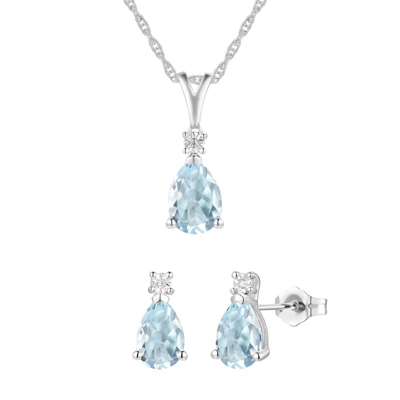 Aquamarine &amp; Diamond Accent Pendant &amp; Earrings Boxed Set in 10K White Gold – Image 1 of 5