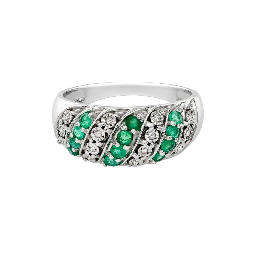 Emerald &amp; Diamond Accent Band in Sterling Silver – Image 1 of 4