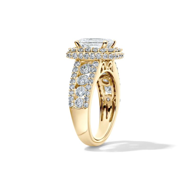 Lab Grown Diamond Emerald-Cut Halo Engagement Ring in 14K Yellow Gold &#40;4 ct. tw.&#41; – Image 3 of 4