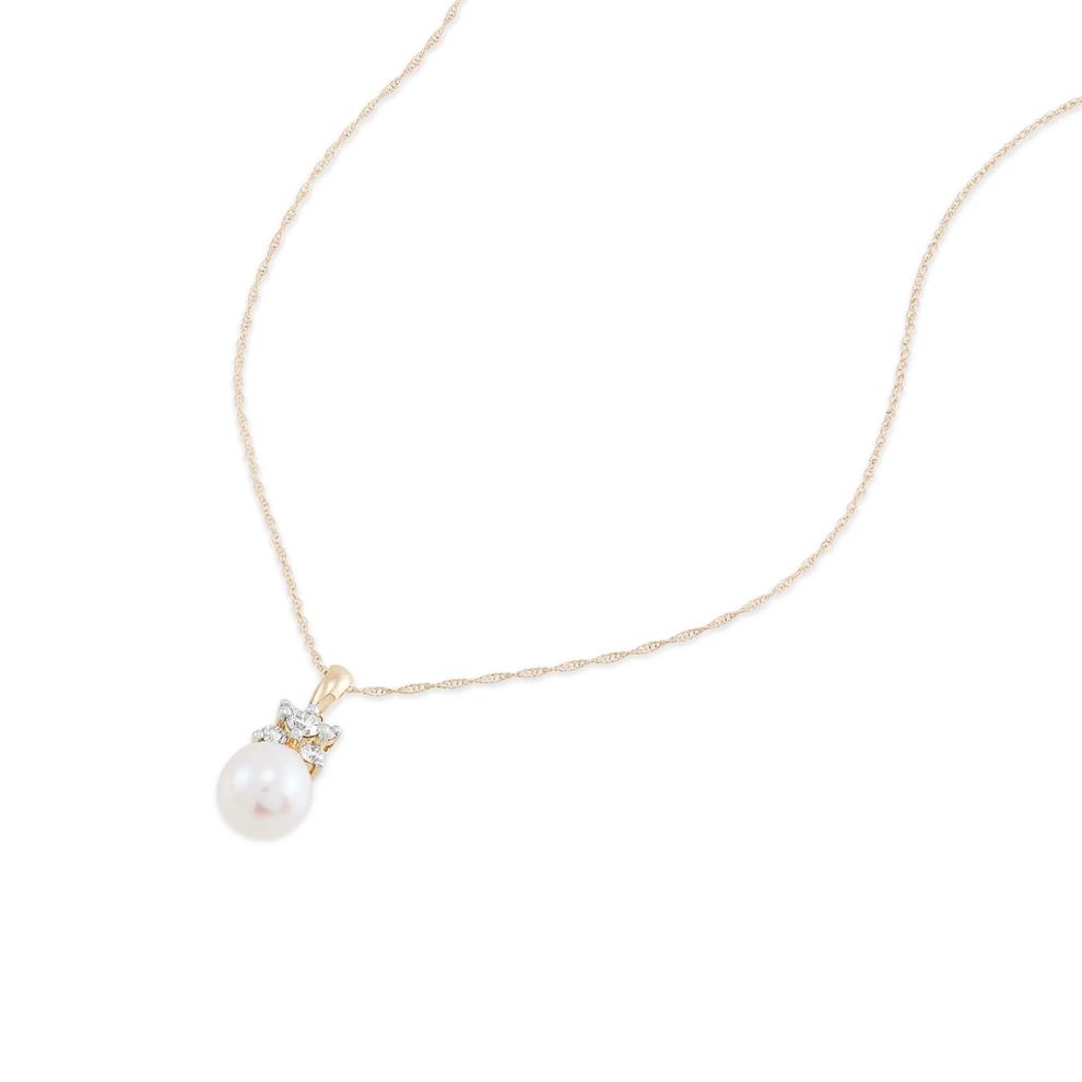 Diamond &amp; Freshwater Cultured Pearl Pendant Necklace in 10K Yellow Gold (1/4 ct. tw.) – Image 3 of 4