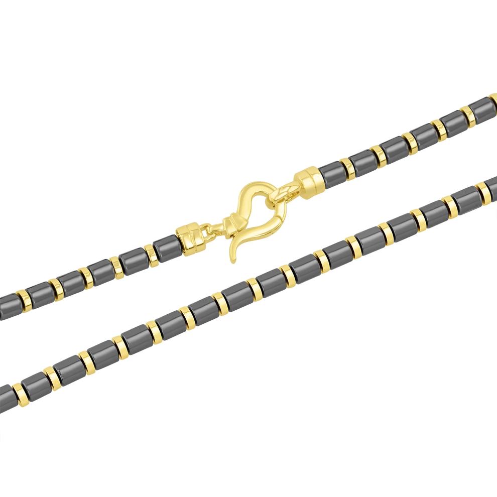 Men's Hematite Barrel Bead Necklace in Vermeil – Image 3 of 4