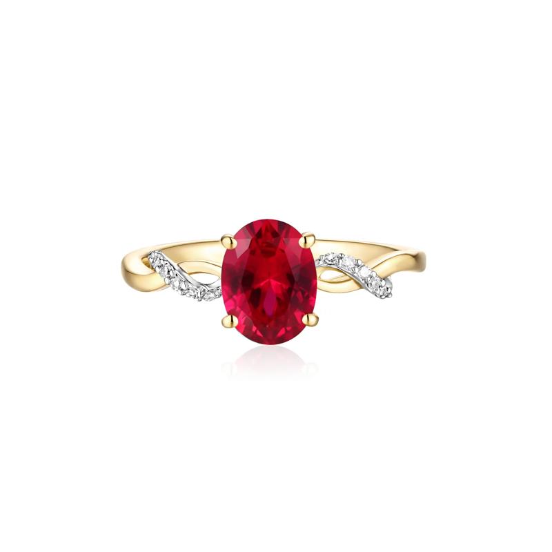 Lab-Created Ruby and Diamond Accent Ring in 10K Yellow Gold – Image 1 of 3