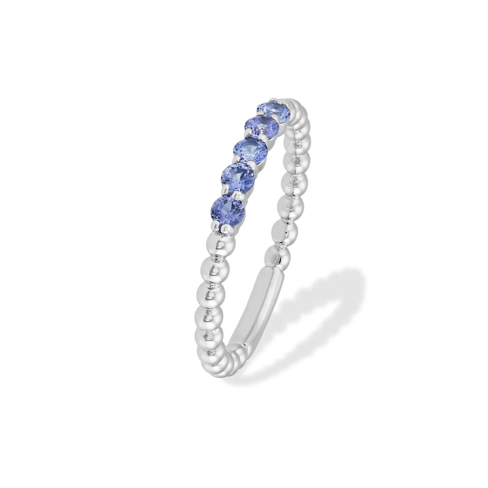 Lab-Created Blue Sapphire Five-Stone Beaded Stack Band Ring in Sterling Silver – Image 4 of 4