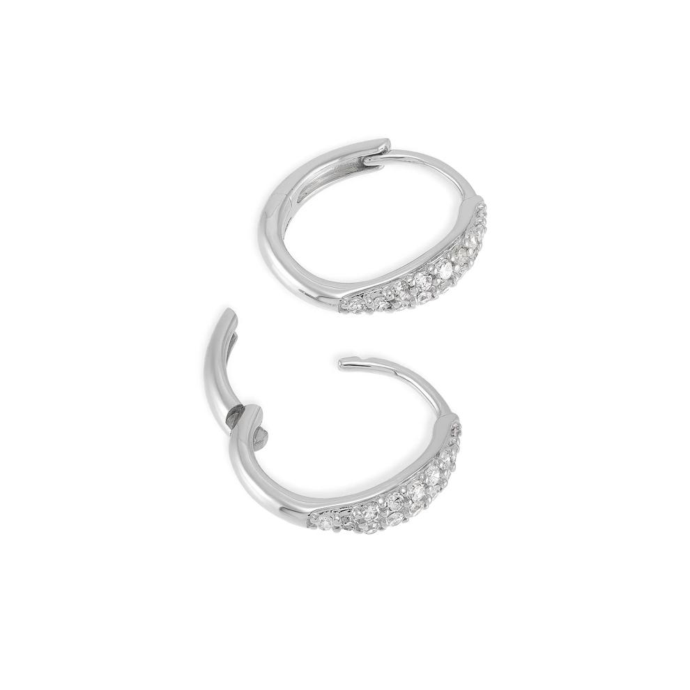 Diamond Pav&eacute; Huggie Hoop Earrings in 10K White Gold (1/5 ct. tw.) – Image 2 of 2
