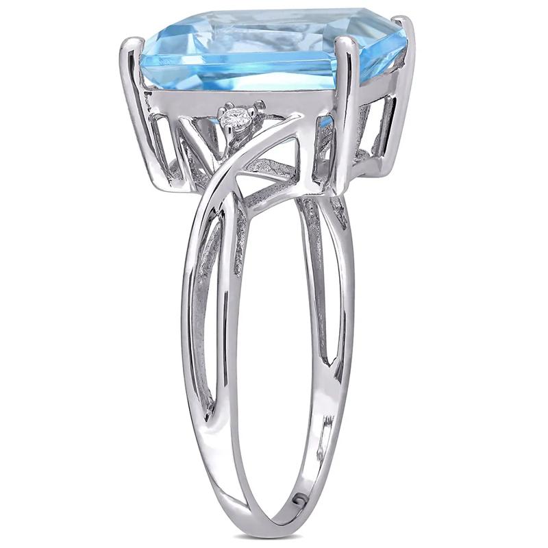 Emerald-Cut Blue Topaz &amp; White Topaz Ring in Sterling Silver – Image 3 of 5