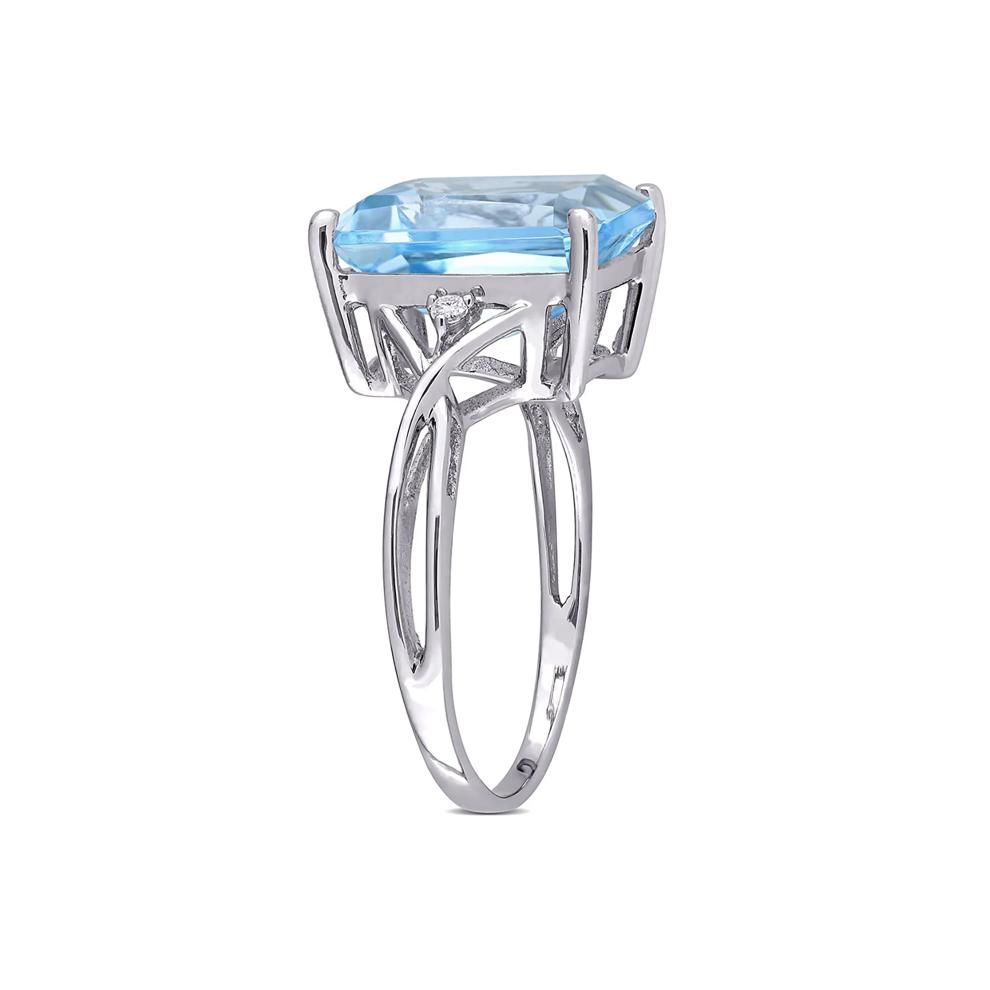 Emerald-Cut Blue Topaz &amp; White Topaz Ring in Sterling Silver – Image 3 of 6