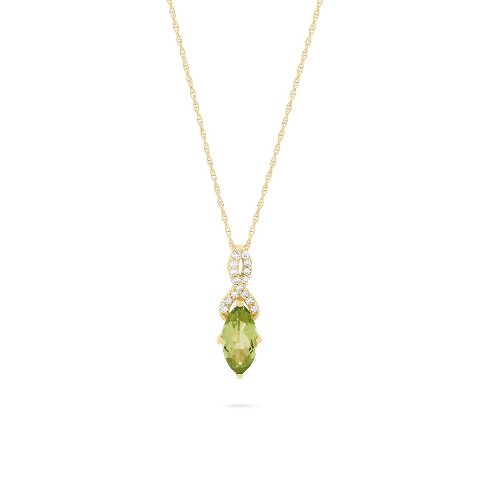 Marquise Peridot &amp; Diamond Drop Pendant in 10K Yellow Gold (1/10 ct. tw.) – Image 1 of 4