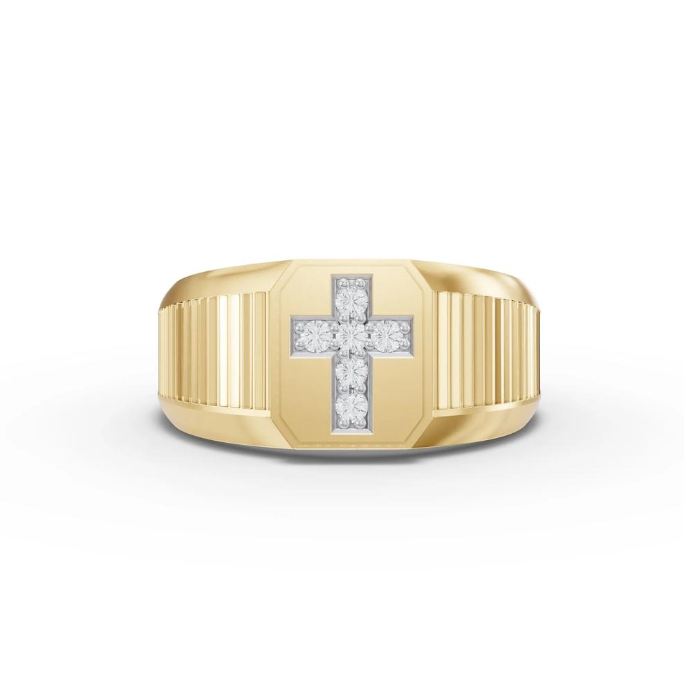 Men's Lab Grown Diamond Cross Ring in 10K Yellow Gold (1/7 ct. tw.) – Image 1 of 4