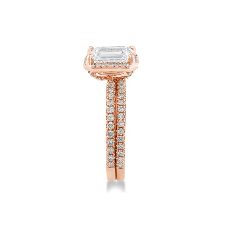 Lab Grown Diamond Emerald-Cut Halo Bridal Set in 14K Rose Gold &#40;2 3/4 ct. tw.&#41; – Image 3 of 3