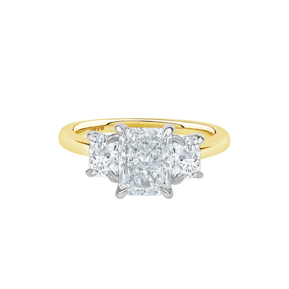 Scottie Lab Grown Diamond Radiant-Cut Three-Stone Engagement Ring in 14K White and Yellow Gold (3 ct. tw.) – Image 1 of 5