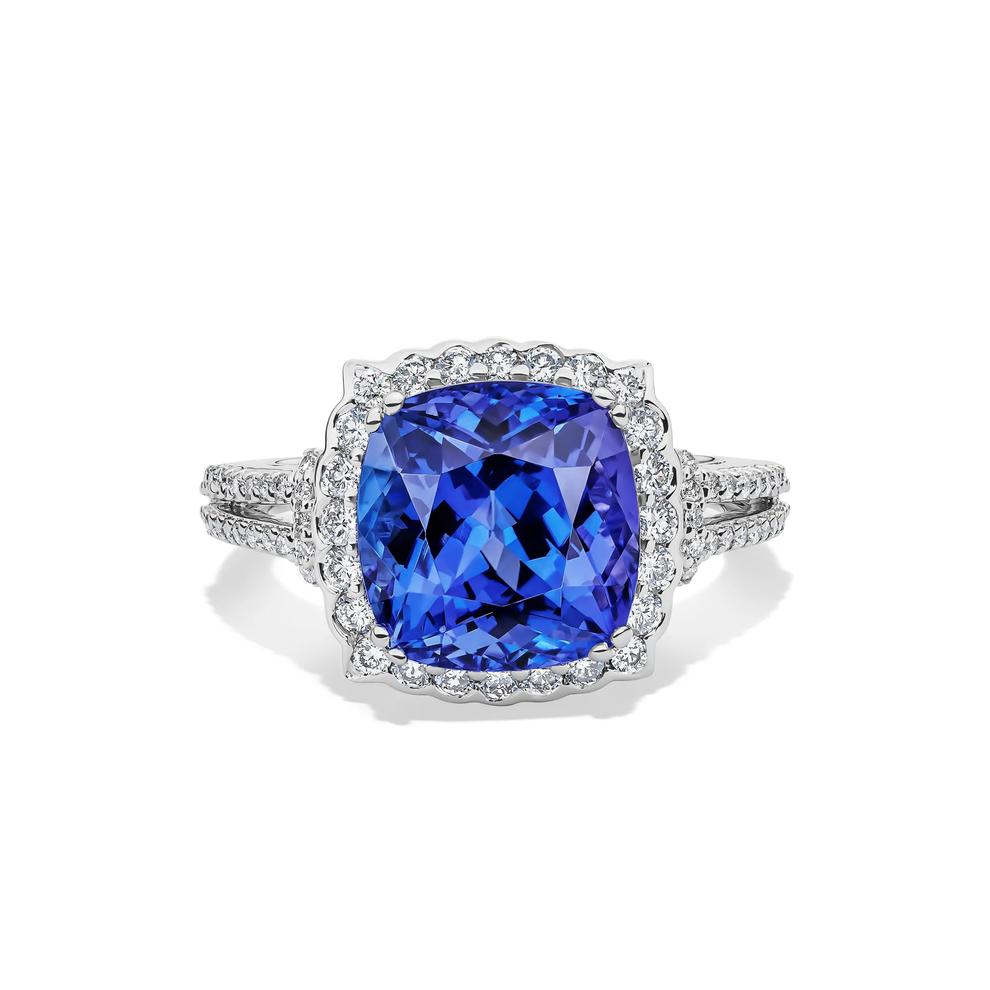 Cushion-Shaped Tanzanite &amp; Diamond Halo Ring in 14K White Gold (1/2 ct. tw.) – Image 1 of 2