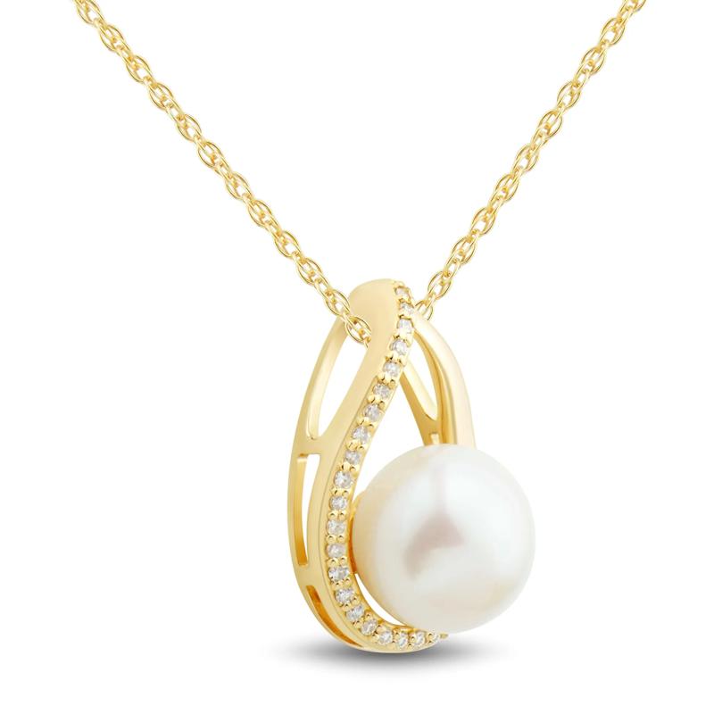 Freshwater Cultured Pearl and Diamond Accent Pendant in 10K Yellow Gold – Image 2 of 3