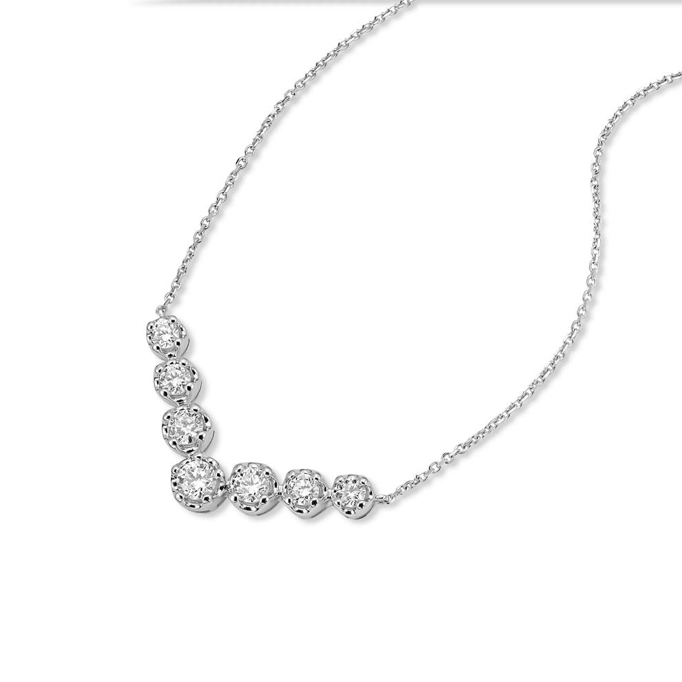 Lab Grown Diamond Seven-Stone V-Neck Pendant Necklace in 14K White Gold (1 ct. tw.) – Image 4 of 4