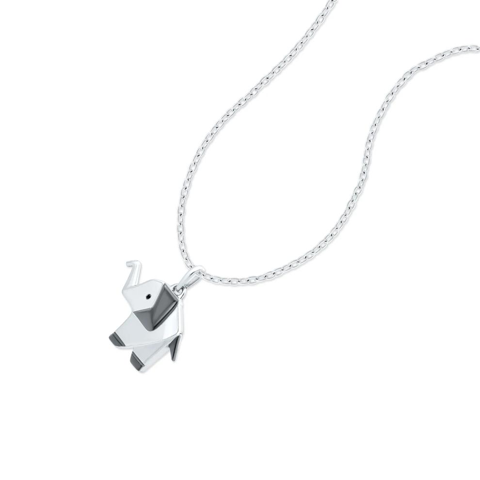 Black Diamond Accent Origami Elephant Pendant Necklace in Black Rhodium Sterling Silver – Image 4 of 4