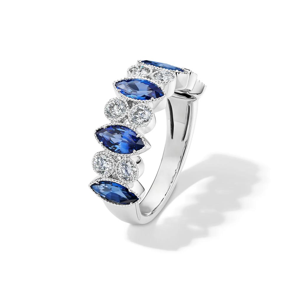 Marquise Blue Sapphire &amp; Diamond Band in 14K White Gold (5/8 ct. tw.) – Image 4 of 4