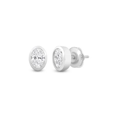 Lab Grown Diamond Oval-Shaped Bezel-Set Solitaire Stud Earrings in 14K Yellow Gold (1/2 ct. tw.)