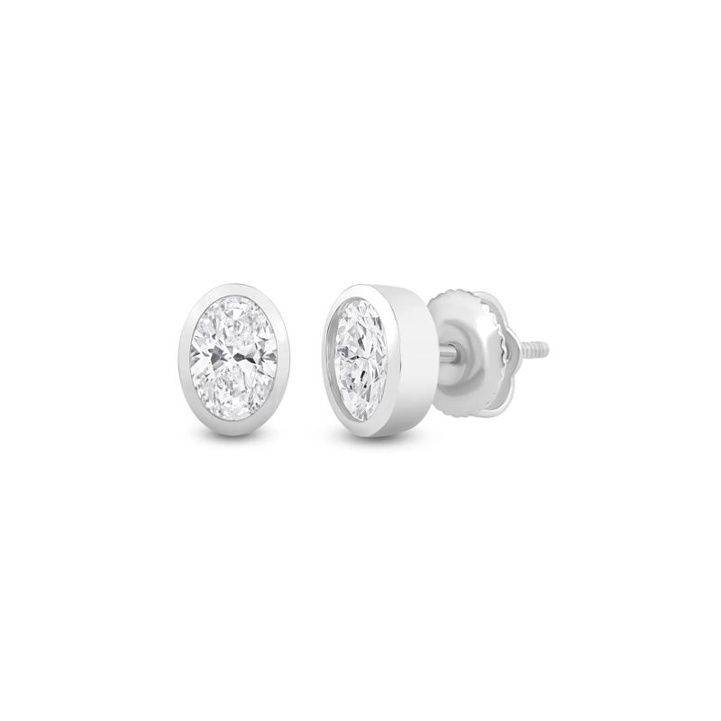Lab Grown Diamond Oval-Shaped Bezel-Set Solitaire Stud Earrings in 14K Yellow Gold (1/2 ct. tw.) – Image 1 of 3