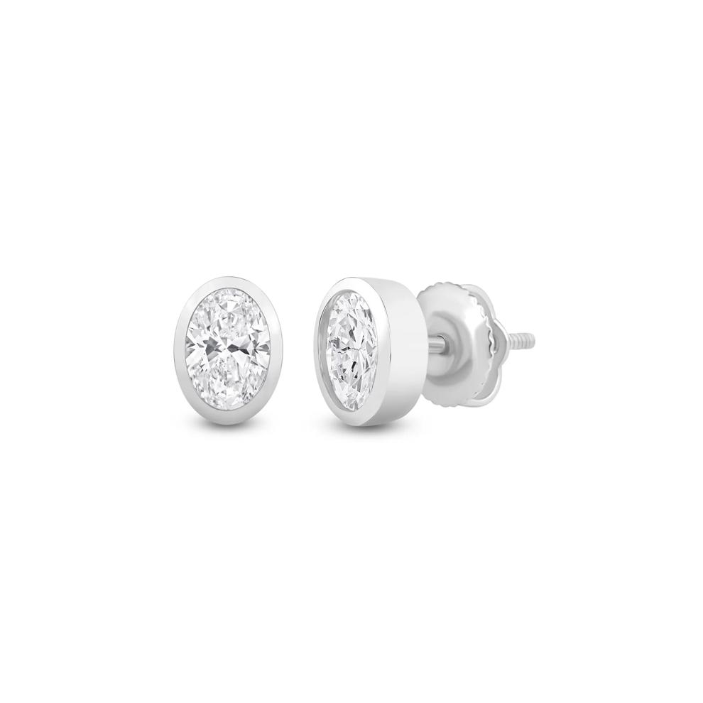 Lab Grown Diamond Oval-Shaped Bezel-Set Solitaire Stud Earrings in 14K Yellow Gold (1/2 ct. tw.) – Image 1 of 3