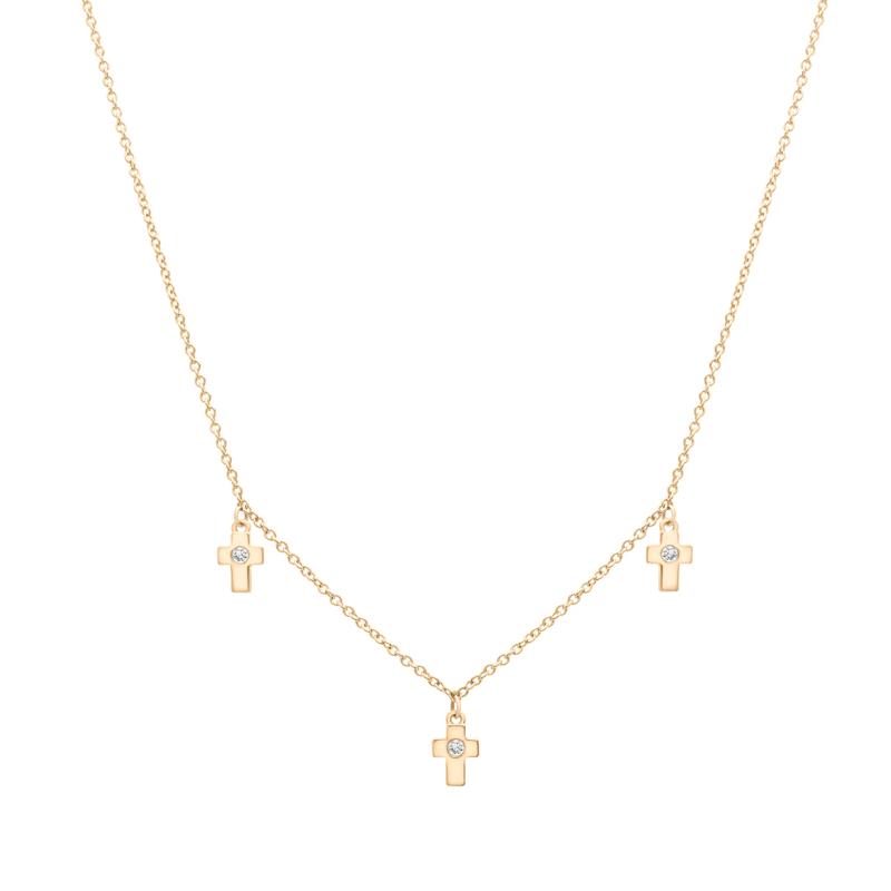 Diamond Accent Bezel Cross Station Necklace in 10K Yellow Gold – Image 1 of 4