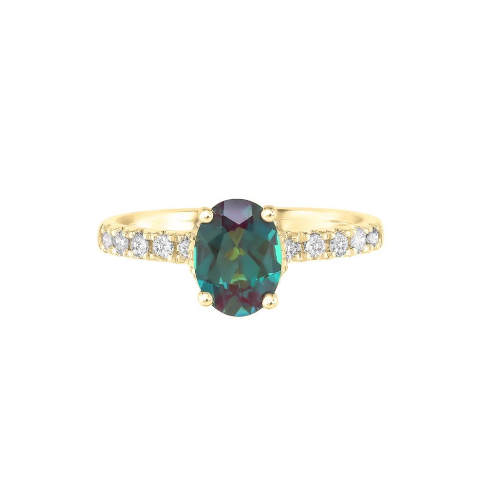 Lab-Created Oval-Shaped Alexandrite Ring in 14K Yellow Gold (1/3 ct. tw.) – Image 1 of 3