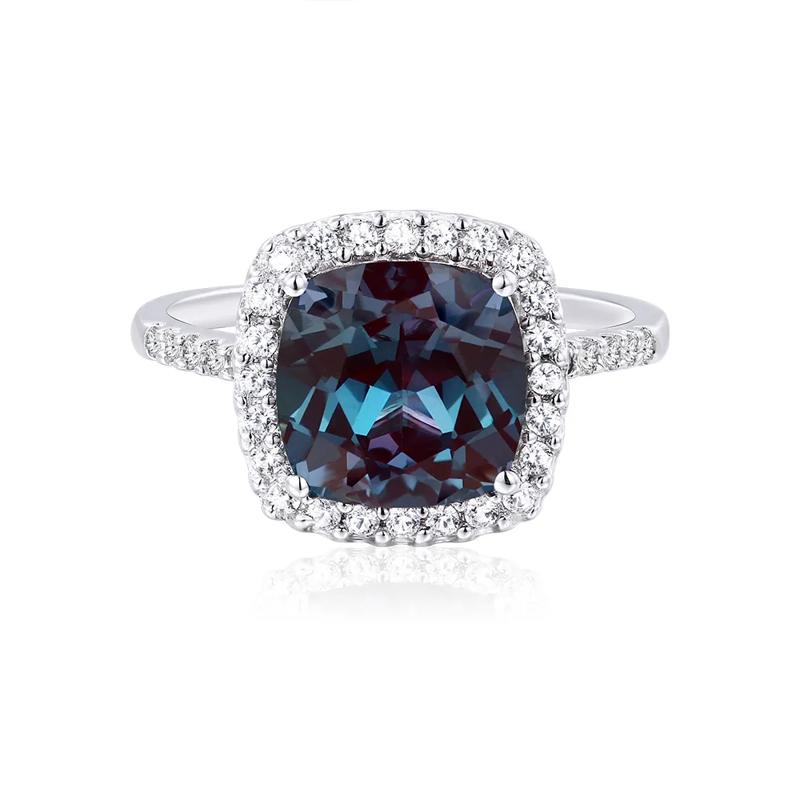 Lab Created Alexandrite Ring with Cushion Cut in Sterling Silver – Image 1 of 4