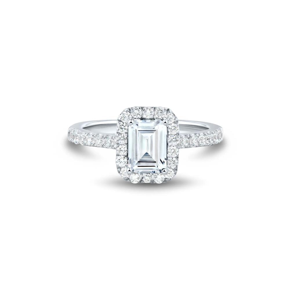Lab Grown Diamond Emerald-Cut Halo Engagement Ring in 14K White Gold (1 1/2 ct. tw.) – Image 1 of 3