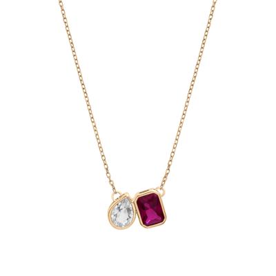 Lab-Created Ruby and Lab-Created White Sapphire Toi et Moi Two-Stone Necklace in Vermeil