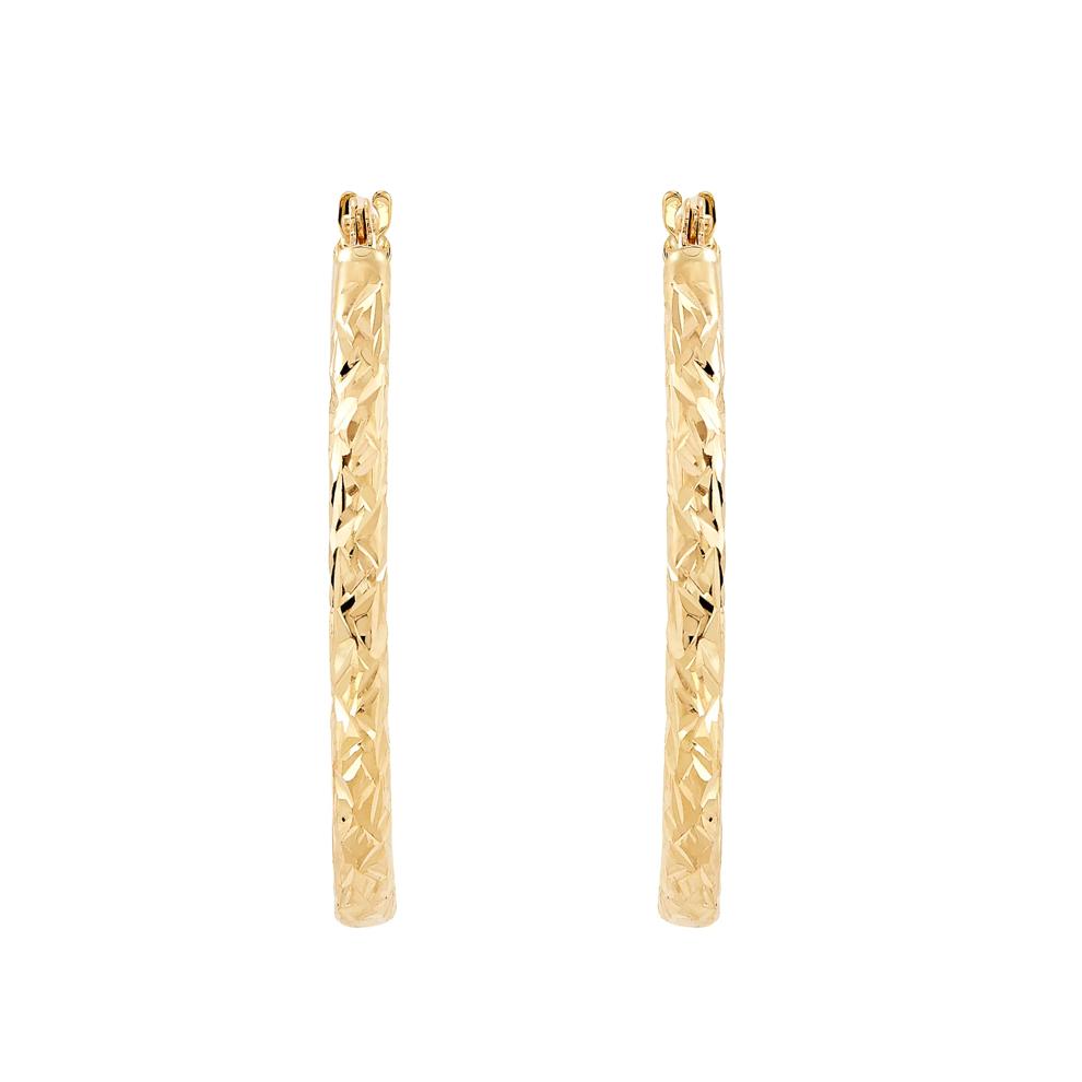 Crystal Cut Oval Hoop Earrings in 10K Yellow Gold, 25x20MM – Image 2 of 3