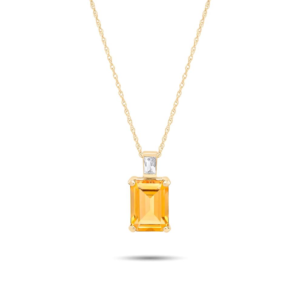 Citrine &amp; Lab-Created White Sapphire Pendant Necklace in 10K Yellow Gold – Image 1 of 4