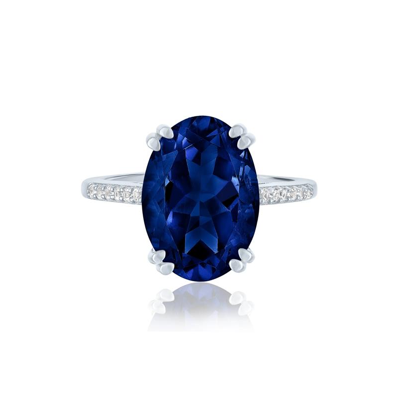 Lab-Created Blue Sapphire and Lab-Created White Sapphire Cocktail Ring in Sterling Silver – Image 1 of 3