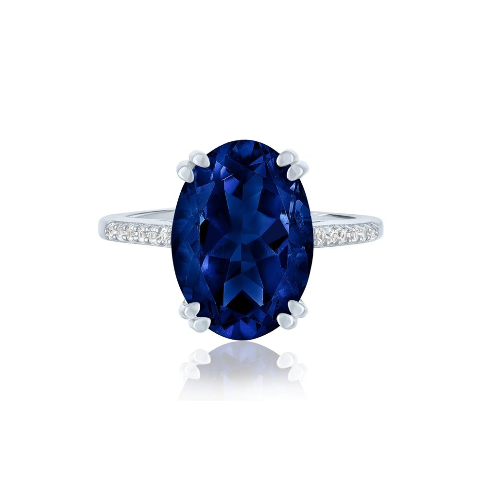 Lab-Created Blue Sapphire and Lab-Created White Sapphire Cocktail Ring in Sterling Silver – Image 1 of 3