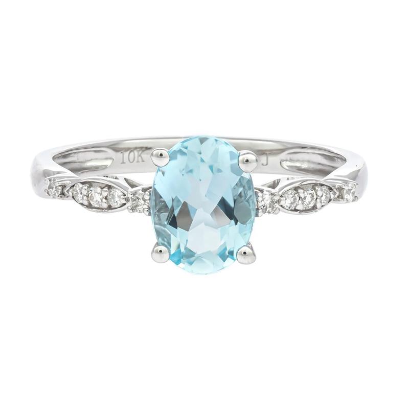 Aquamarine and Diamond Accent Ring in 10K White Gold – Image 1 of 3