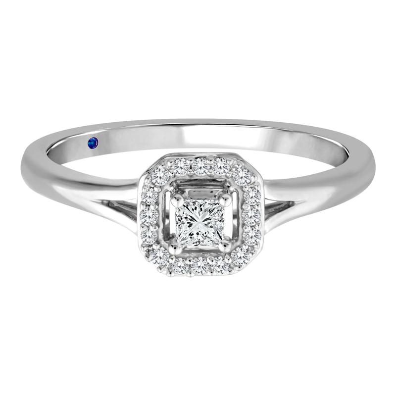 Diamond and Blue Sapphire Promise Ring in 10K White Gold &#40;1/7 ct. tw.&#41; – Image 1 of 3