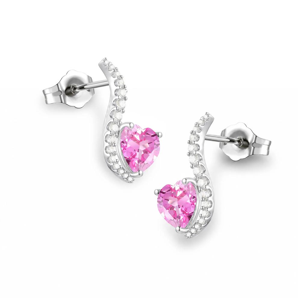 Lab-Created Pink Sapphire &amp; Lab-Created White Sapphire Heart Pendant, Earrings, &amp; Ring Boxed Set in Sterling Silver – Image 3 of 4