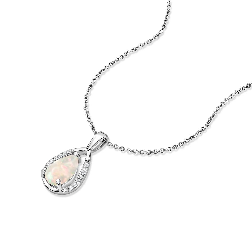 Lab-Created Opal &amp; Diamond Pear-Shaped Drop Pendant &amp; Earrings Boxed Set in Sterling Silver (1/10 ct. tw.) – Image 7 of 7