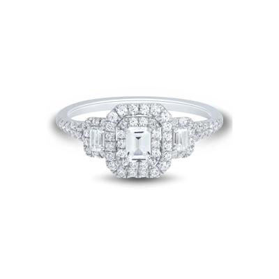 Diamond Emerald Three-Stone Engagement Ring in 14K White Gold (3/4 ct. tw.)